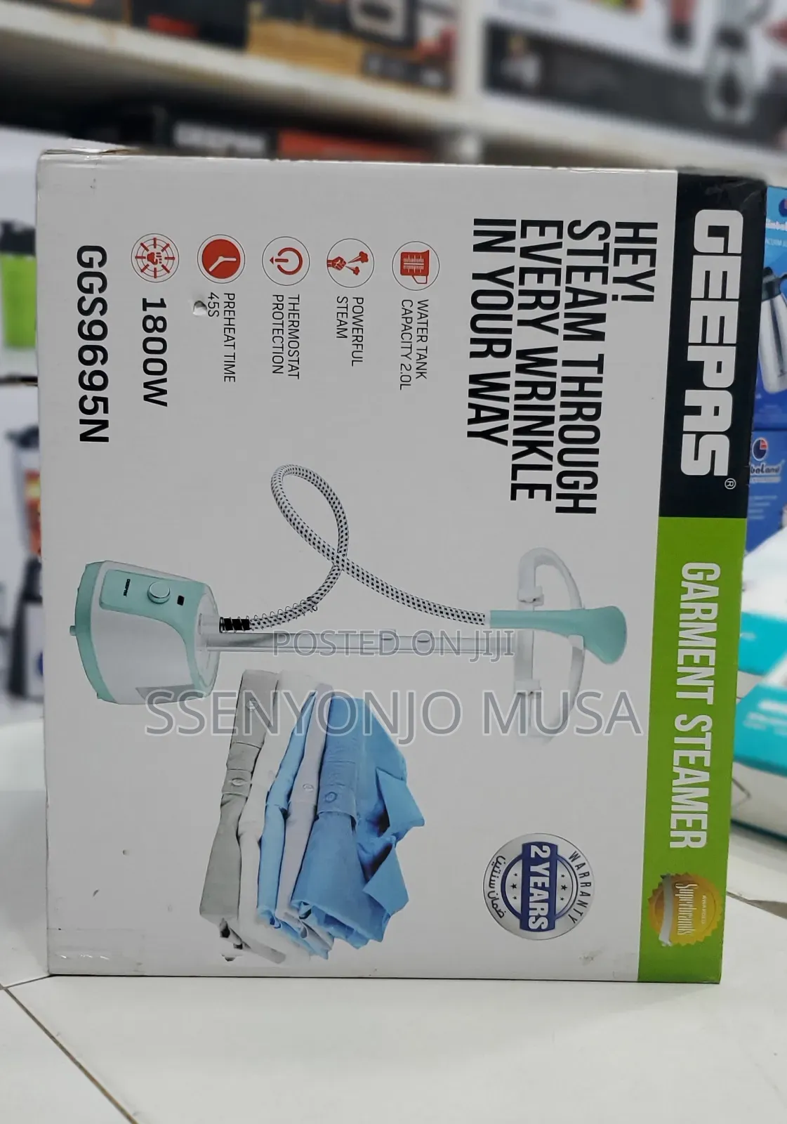 Geepas Garment Steamer Ggs9695n - 1800w, 2 Steam Levels, 2l