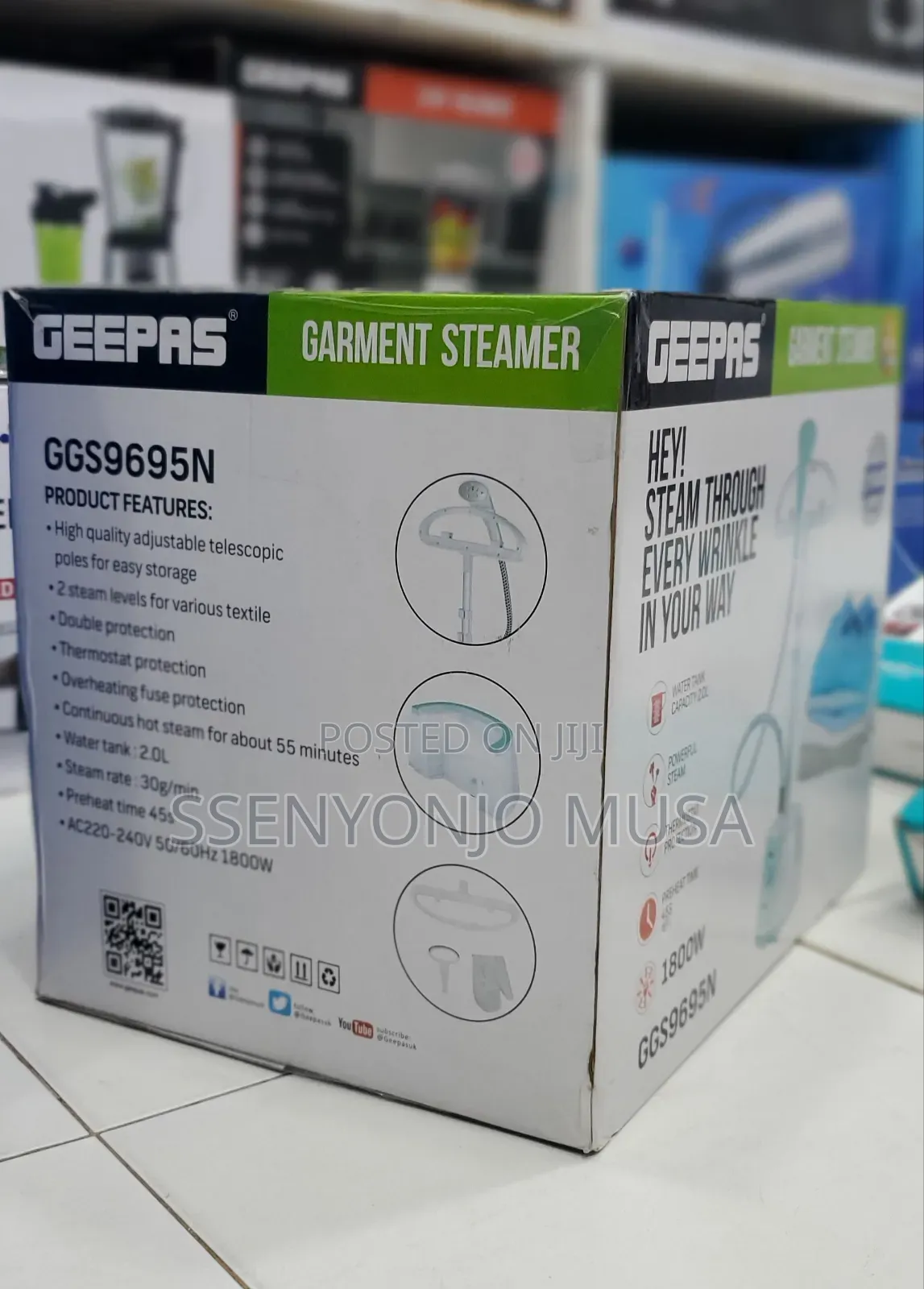 Geepas Garment Steamer Ggs9695n - 1800w, 2 Steam Levels, 2l