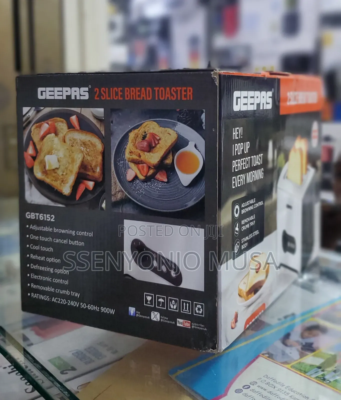 Geepas 2 Slice Bread Toaster Gbt6152 - Adjustable Browning