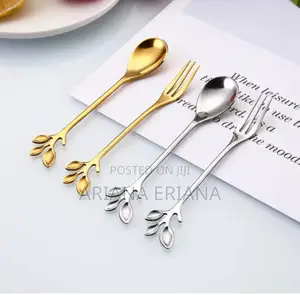 Photo - 12pcs Gold Leaf Coffee Spoons and Salad Forks