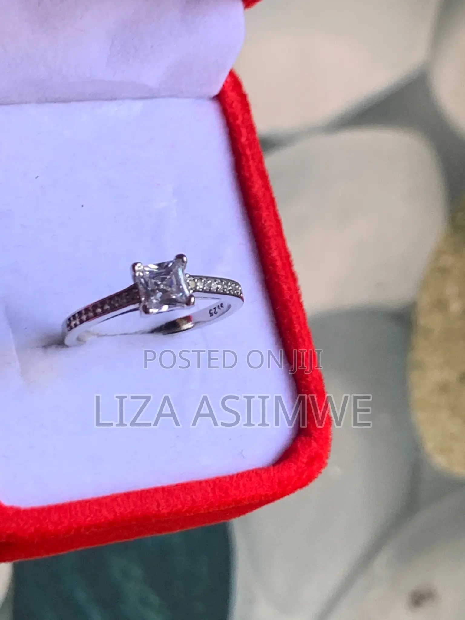 Princess Cut Silver Engagement Ring in Size (17) (7)