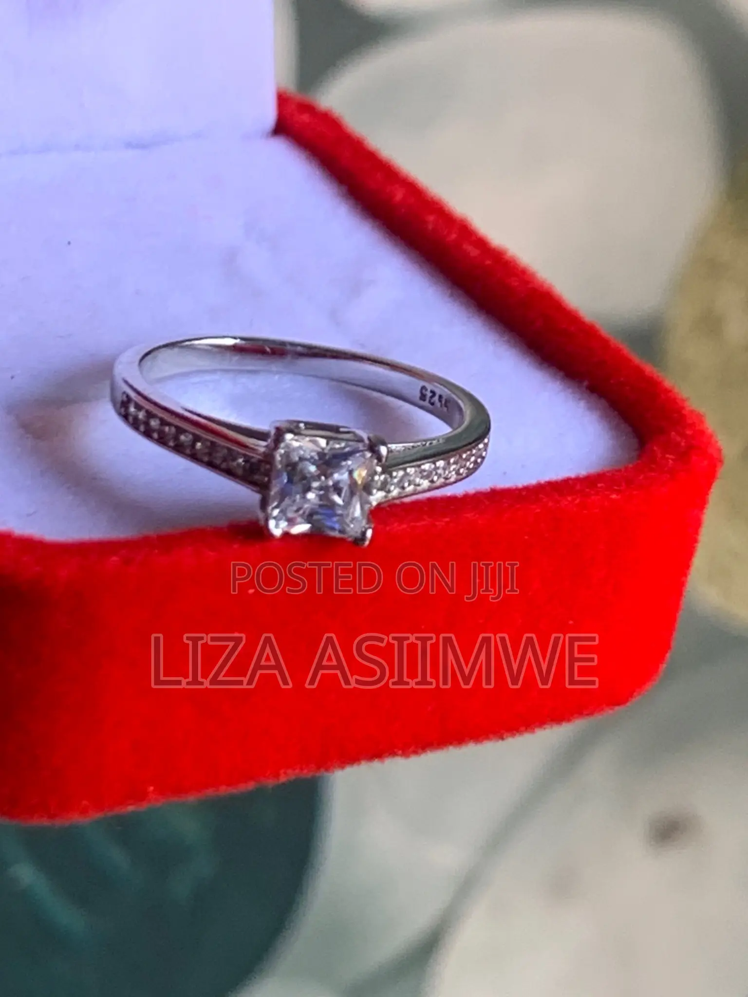 Princess Cut Silver Engagement Ring in Size (17) (7)