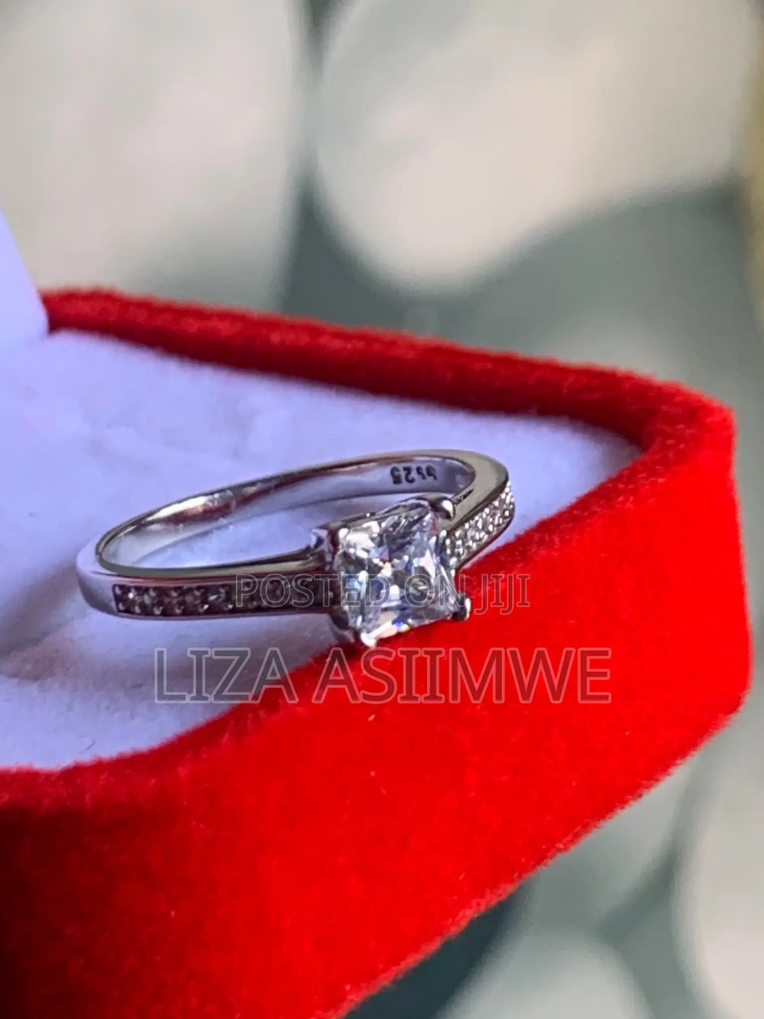 Princess Cut Silver Engagement Ring in Size (17) (7)
