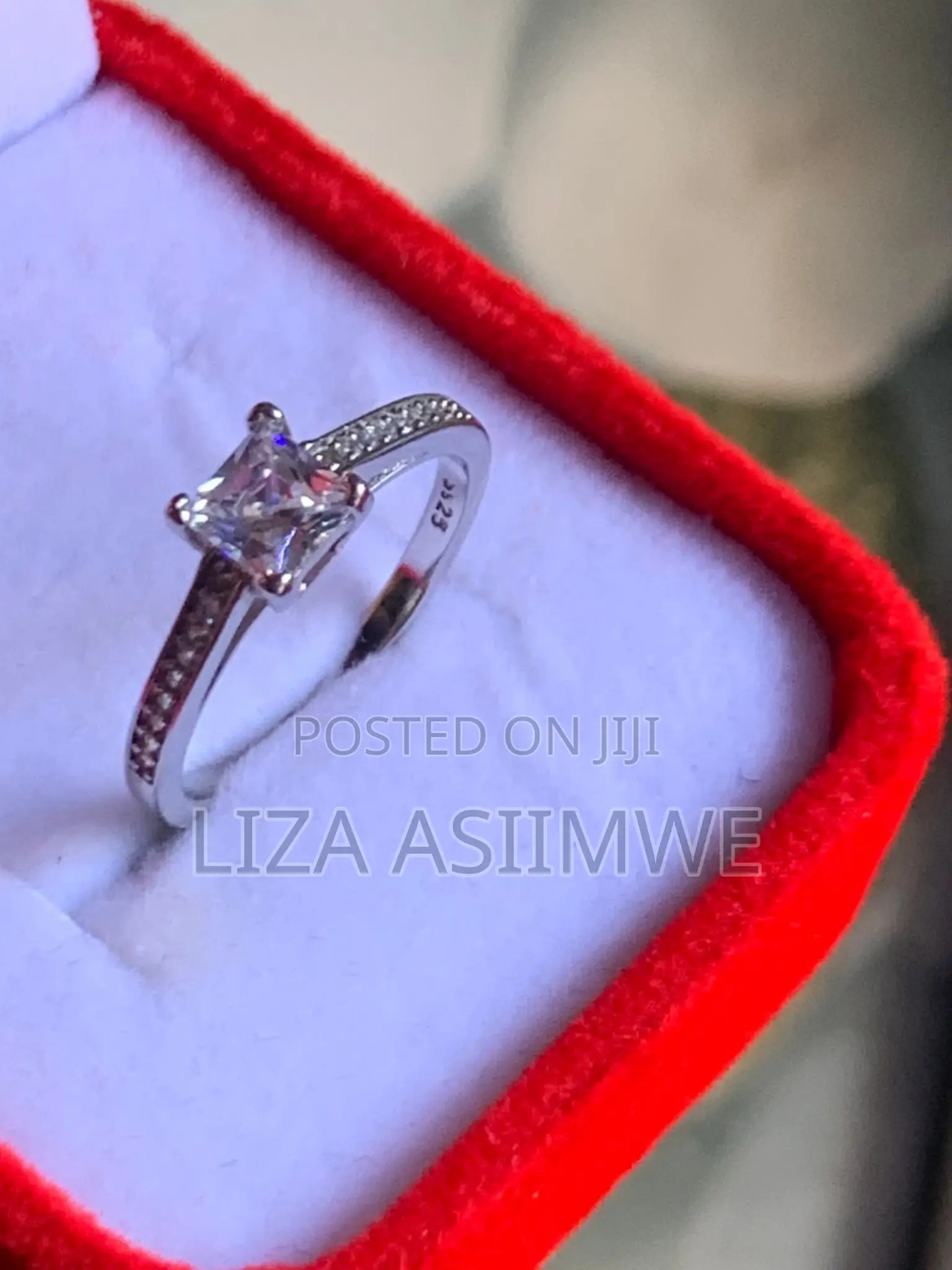 Princess Cut Silver Engagement Ring in Size (17) (7)