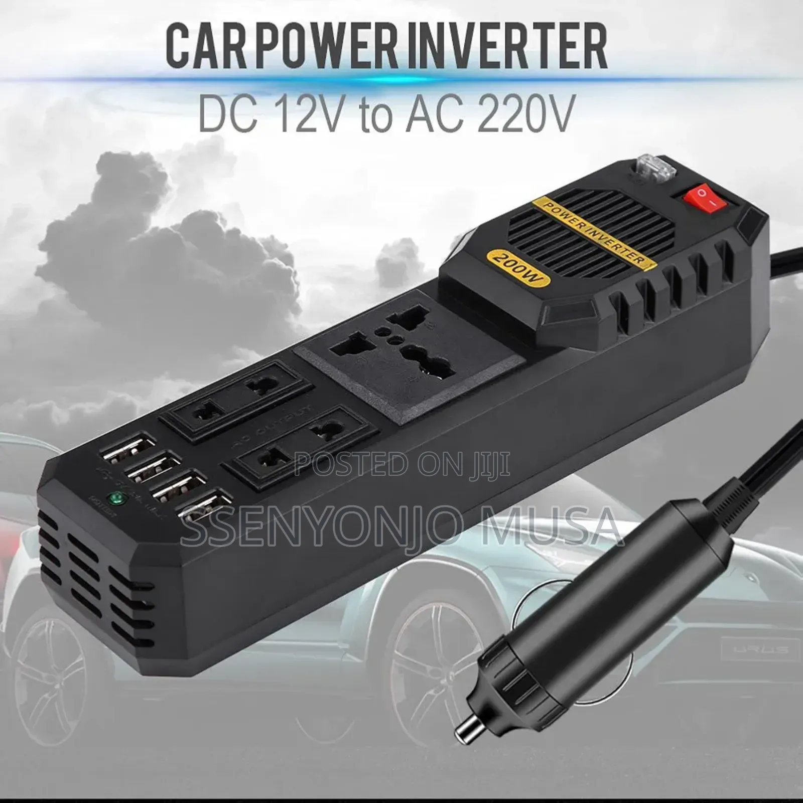200W Car Inverter DC 12V to AC 220V With 4 USB Chargers -