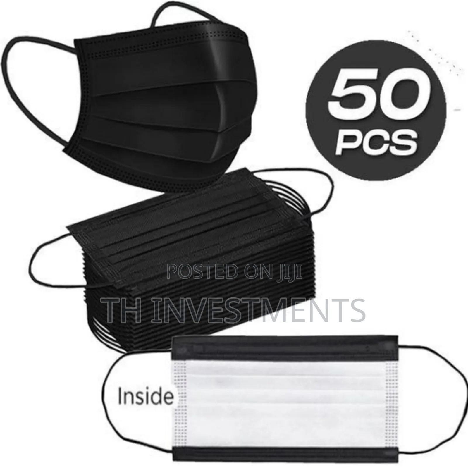 Mask 3 Layer Disposable Protective Face Masks With White.