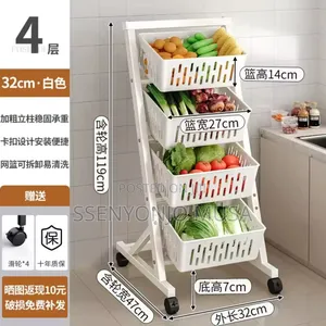 3-4 Tier Fruit Vegetable Storage Display Stand With Wheels