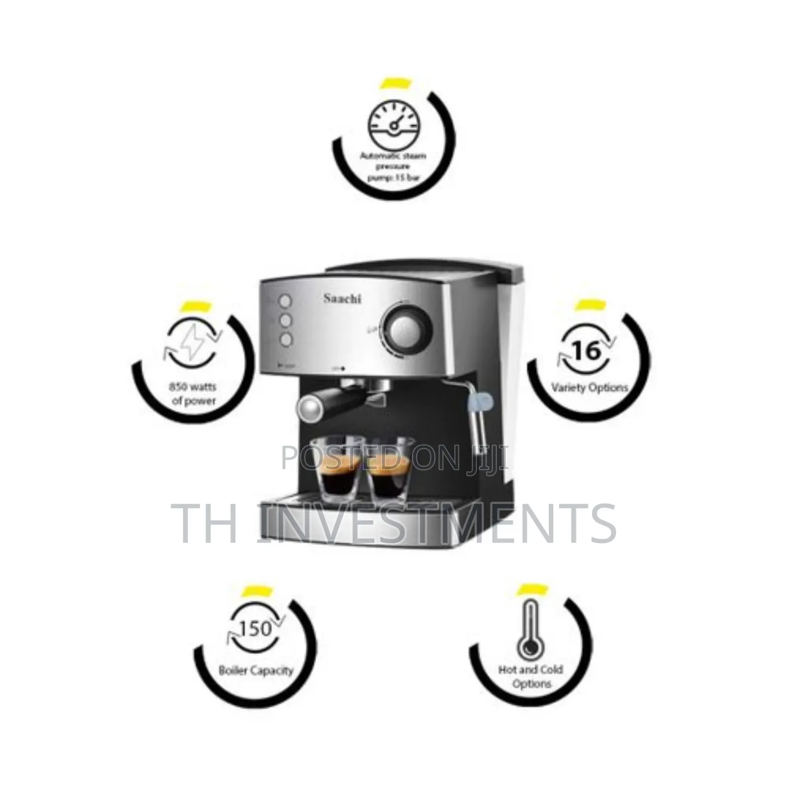 Saachi Electric Coffee Machine - Silver 