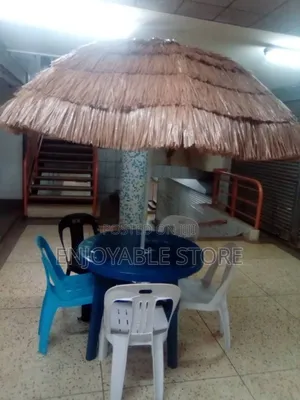 Outdoor Plastic Chairs,Table and Umbrella Beach/Bar/Hotel