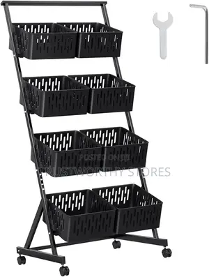Double Column 4-Tier Fruit Vegetable Storage Basket Rack
