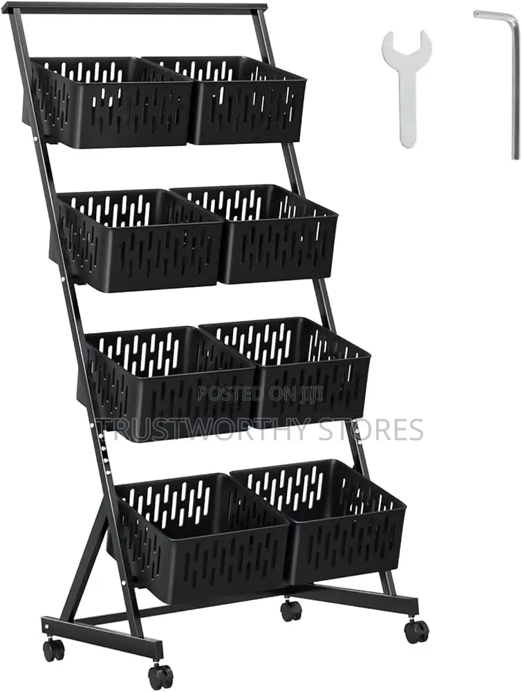 Double Column 4-Tier Fruit Vegetable Storage Basket Rack