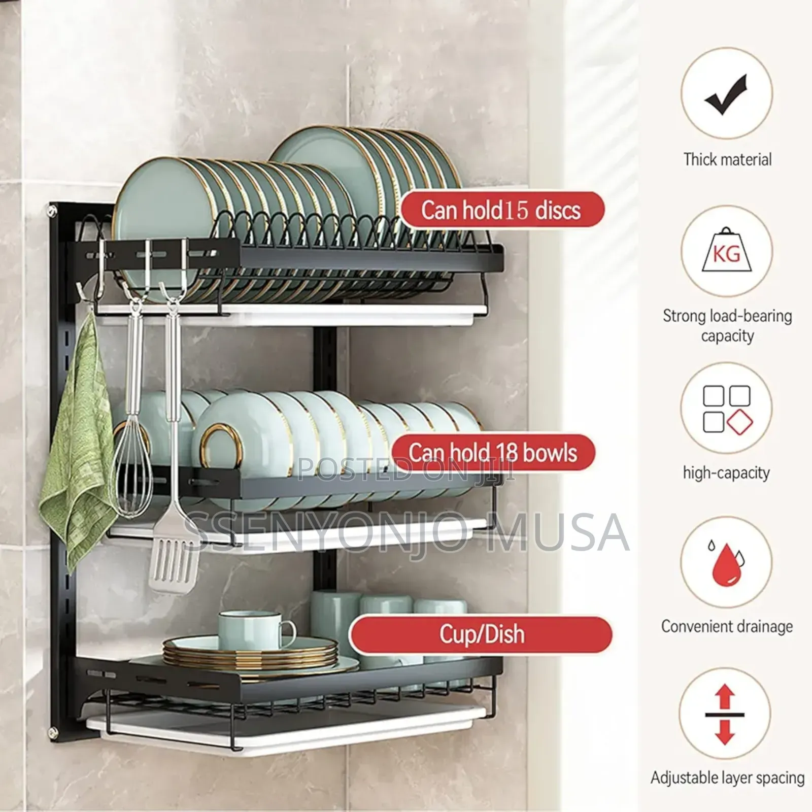 Wall Mounted Dish Drying Rack - 3 Tier Stainless Steel