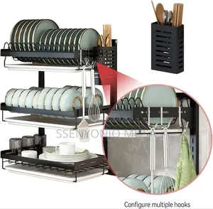 Wall Mounted Dish Drying Rack - 3 Tier Stainless Steel