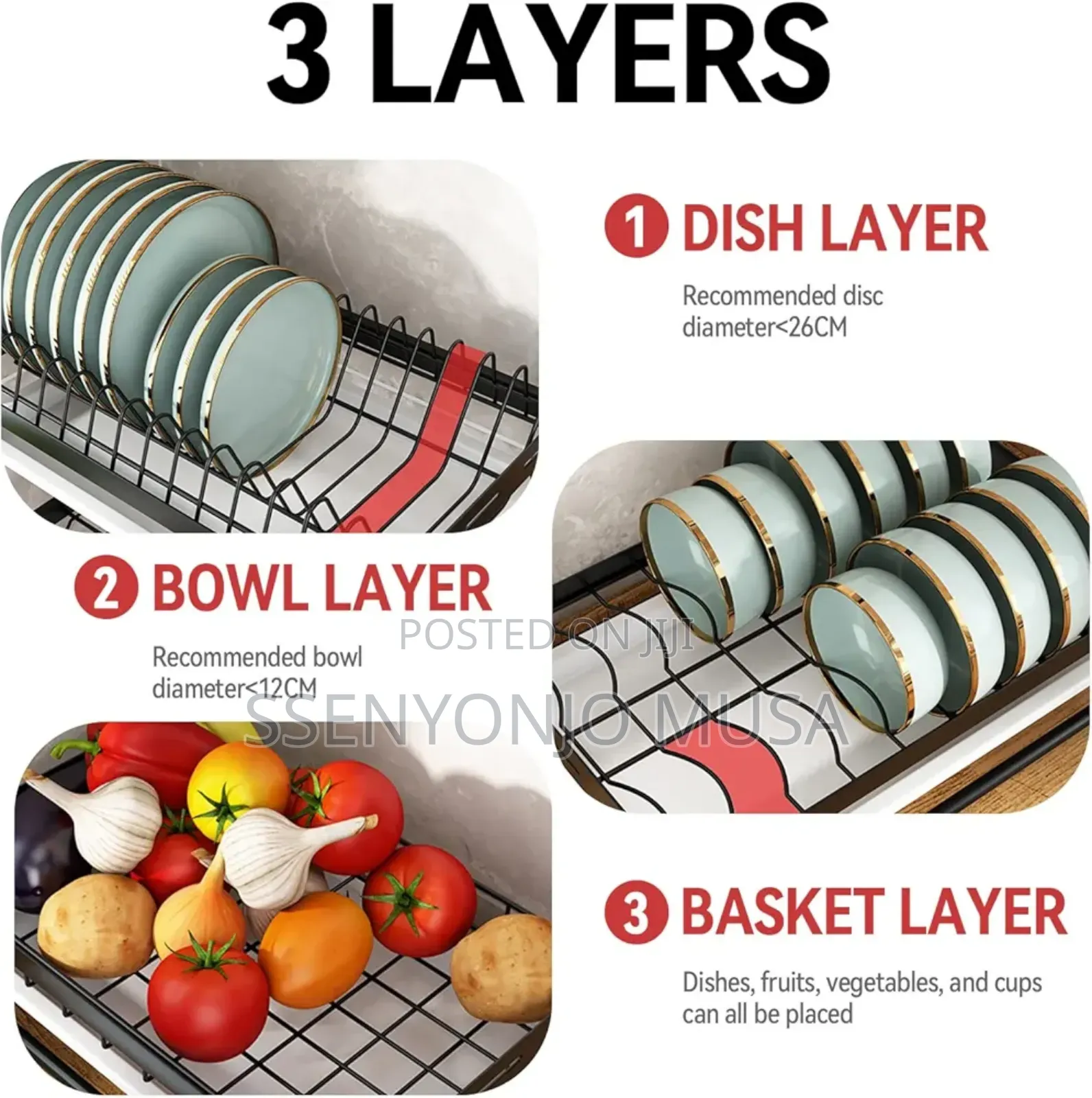 Wall Mounted Dish Drying Rack - 3 Tier Stainless Steel