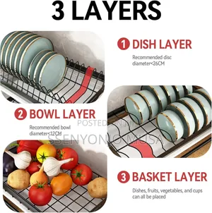 Wall Mounted Dish Drying Rack - 3 Tier Stainless Steel