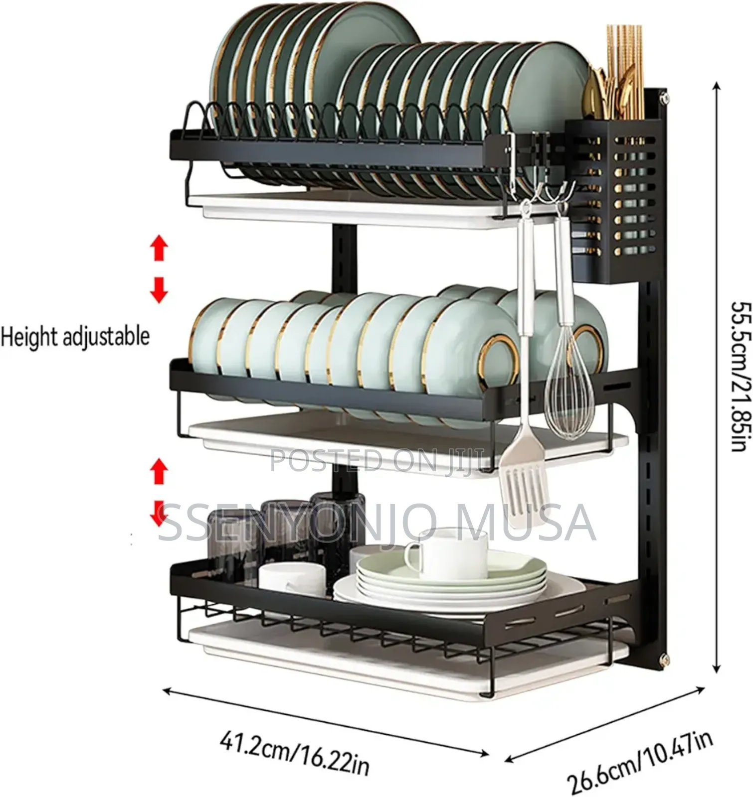 Wall Mounted Dish Drying Rack - 3 Tier Stainless Steel