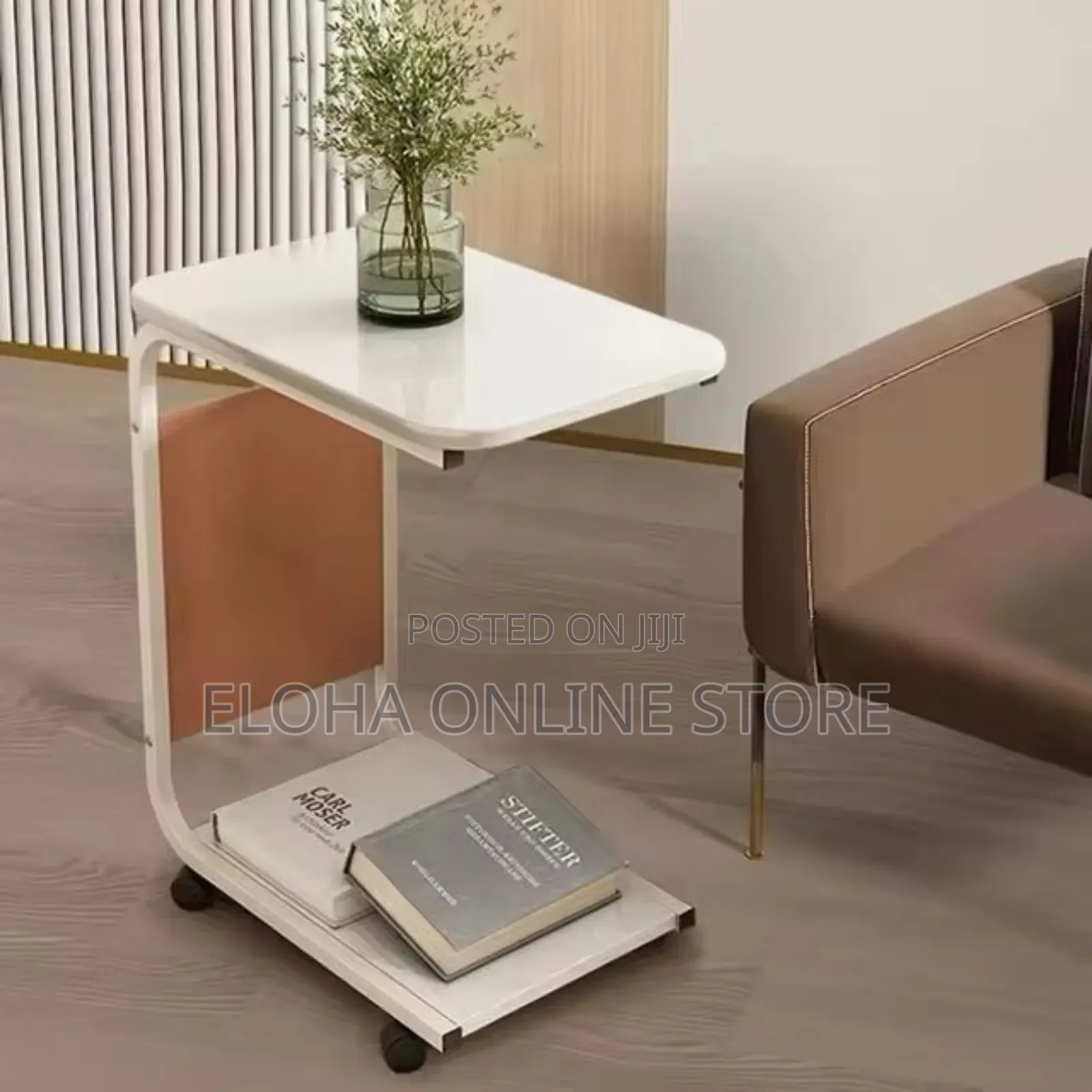 C-Shaped End Side Sofa Table With Wheels