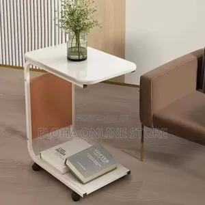 C-Shaped End Side Sofa Table With Wheels