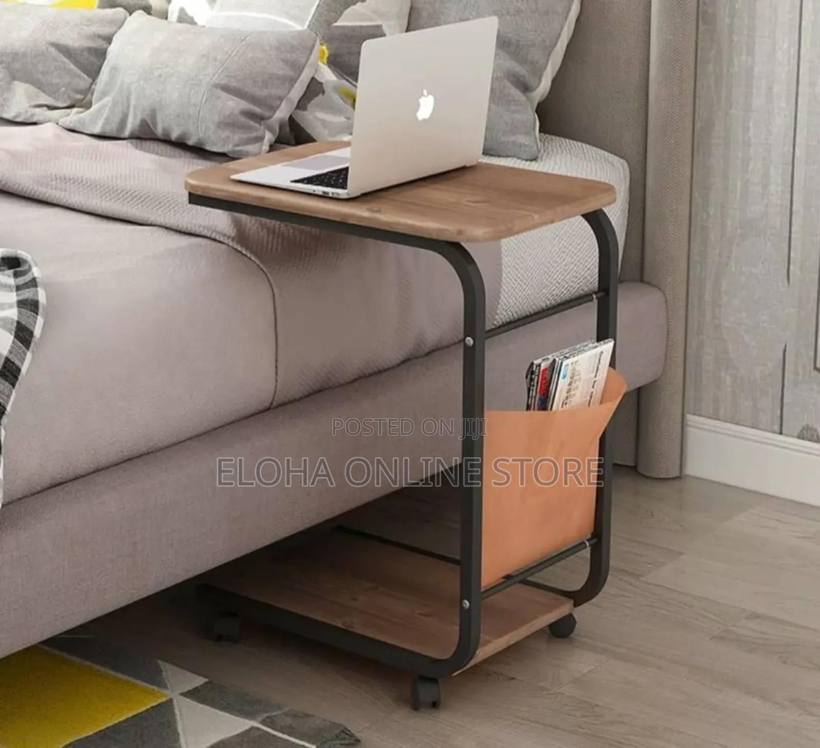 C-Shaped End Side Sofa Table With Wheels