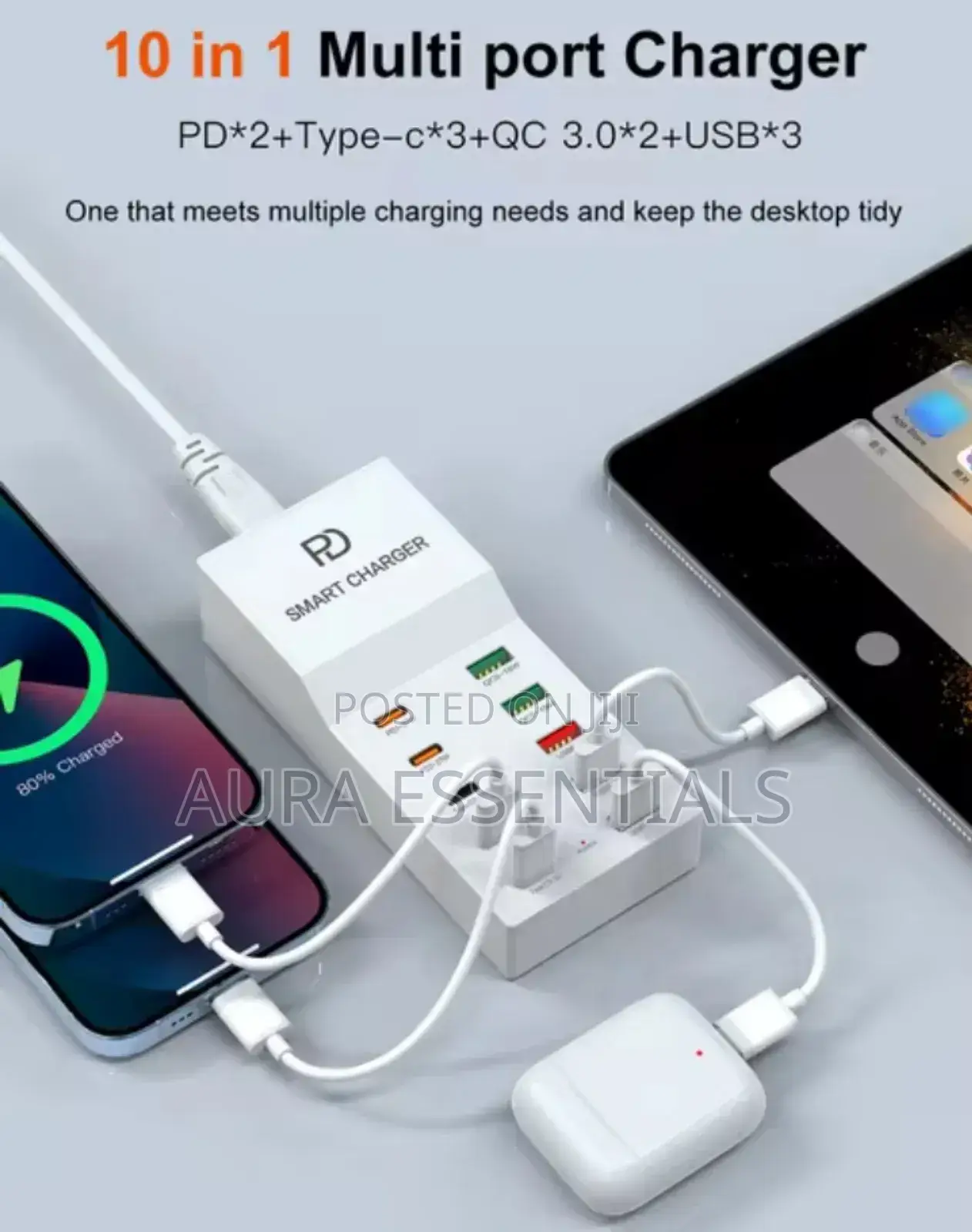 72W 10- Ports USB Charger PD QC 3.0 Fast Charging