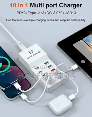 72W 10- Ports USB Charger PD QC 3.0 Fast Charging