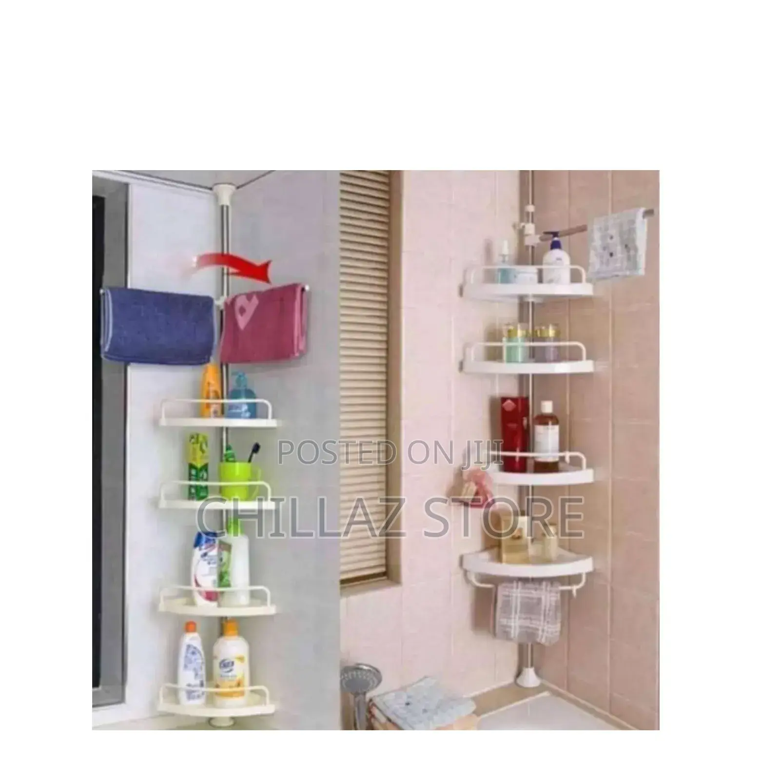 Adjustable White Corner Shelf Rack.