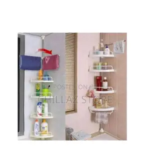 Adjustable White Corner Shelf Rack.