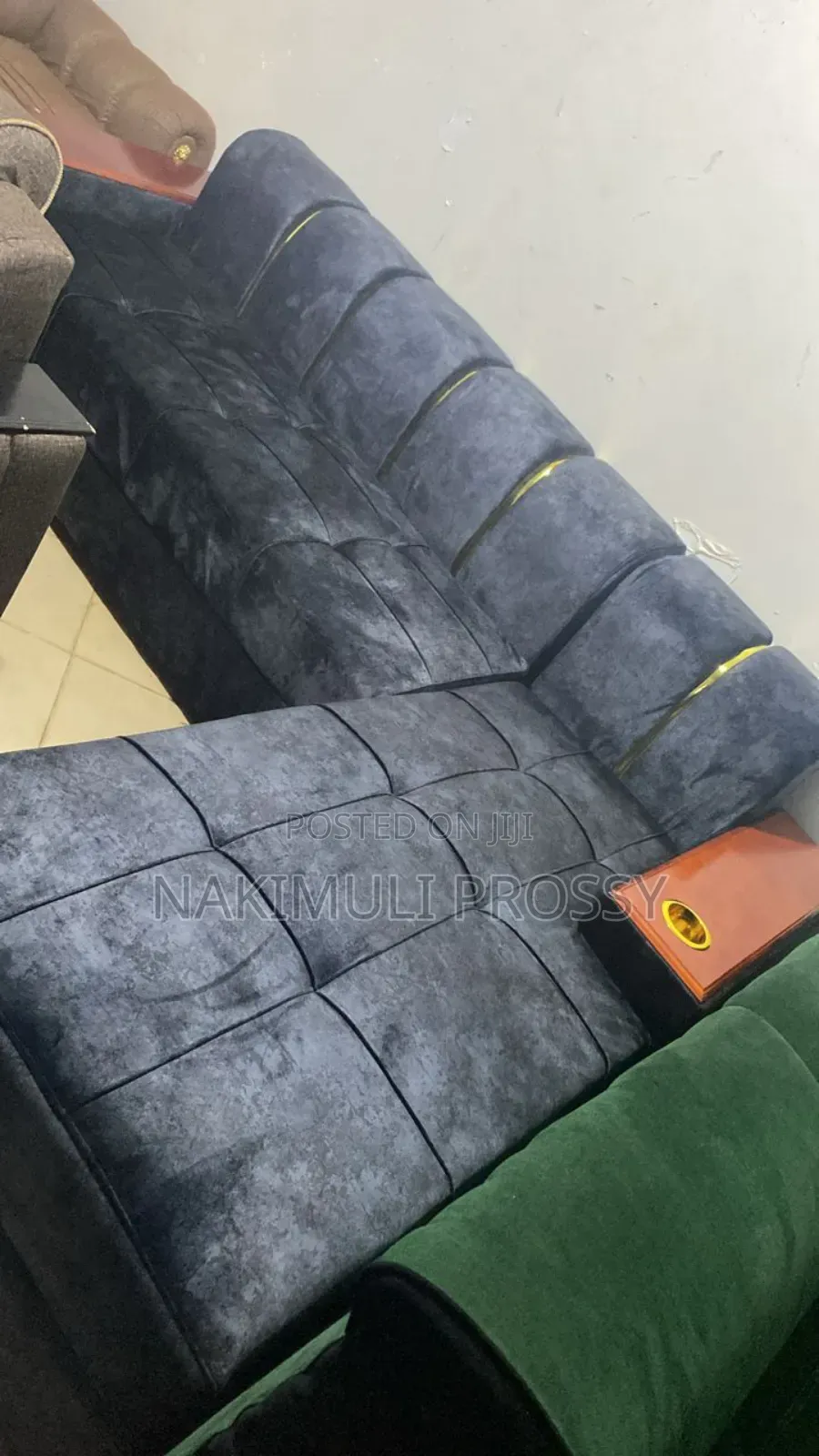5 Seater Gray L Sofa With Gold Stickers and Gold Cups