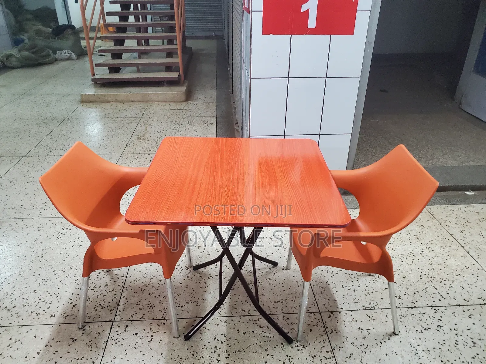 Outdoor Foldable Table and 2 Plastic Chairs