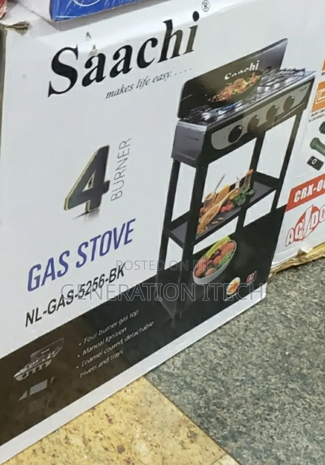 4 Burner Gas Stove Cooker With 2 Shelves Stand- Sachi