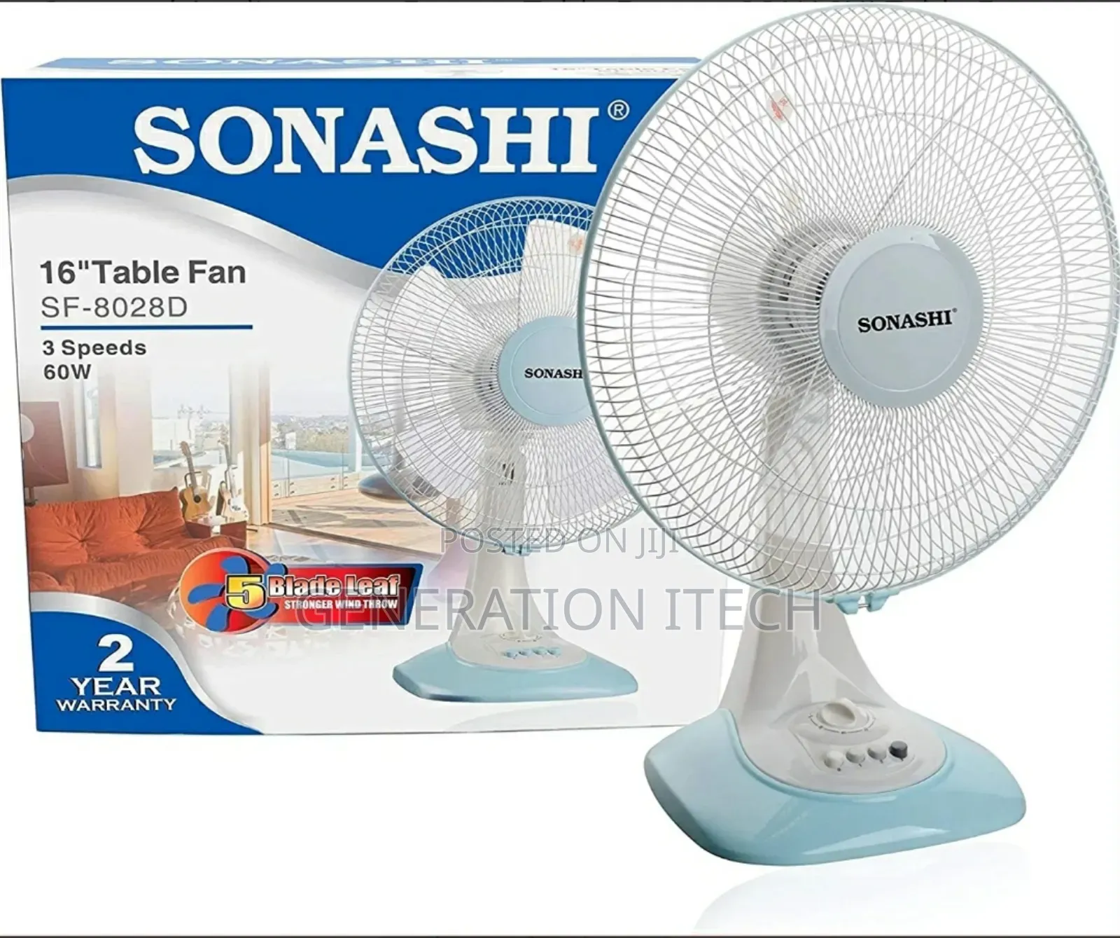 SONASHI Table Fan 16-Inch SF-8028D White/Blue