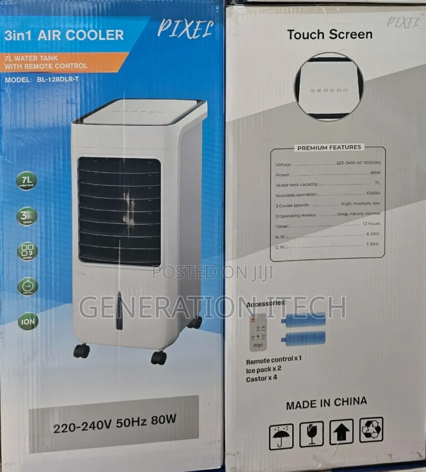 3 in 1 Air Cooler With Remote Control, 3 Speeds- 7 Litre