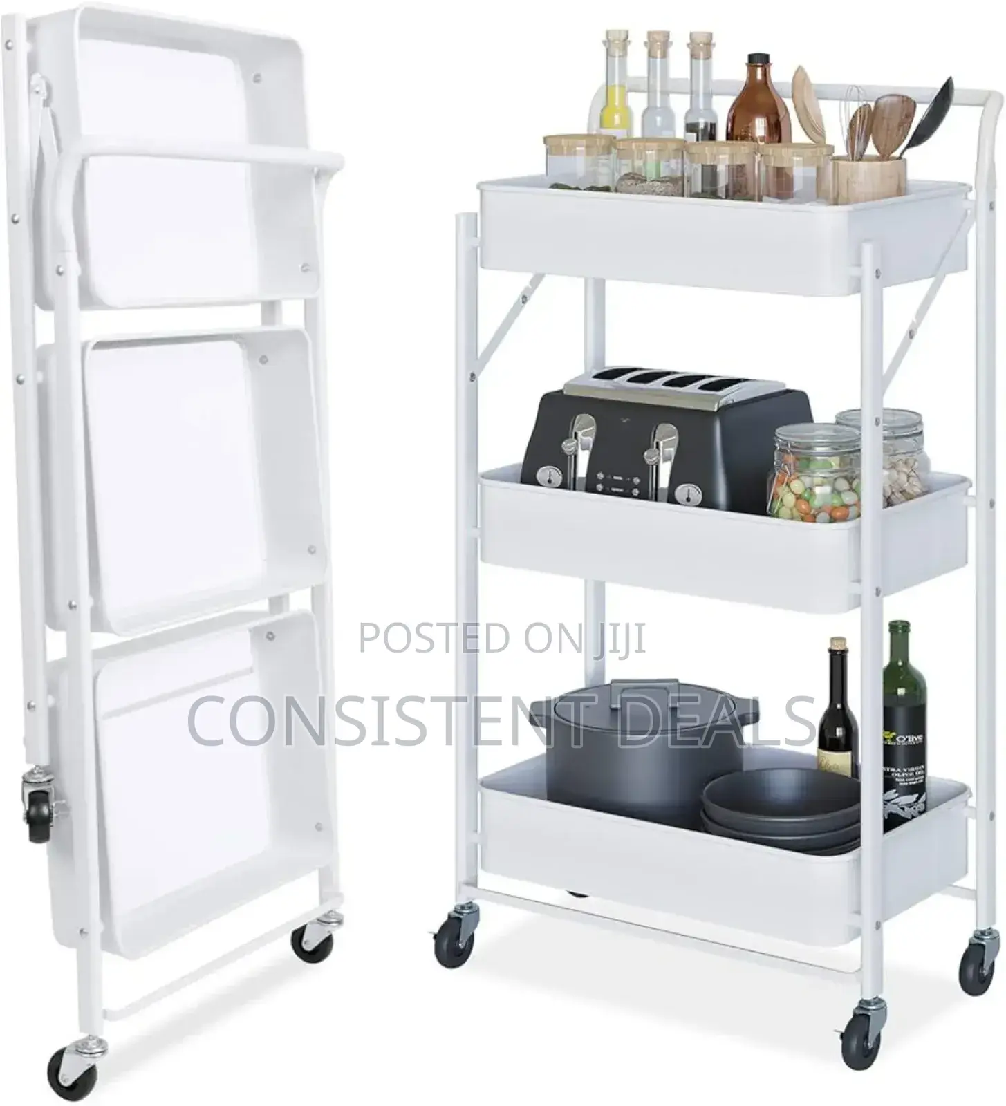 3 Tier Folding Kitchen Storage Trolley Rack