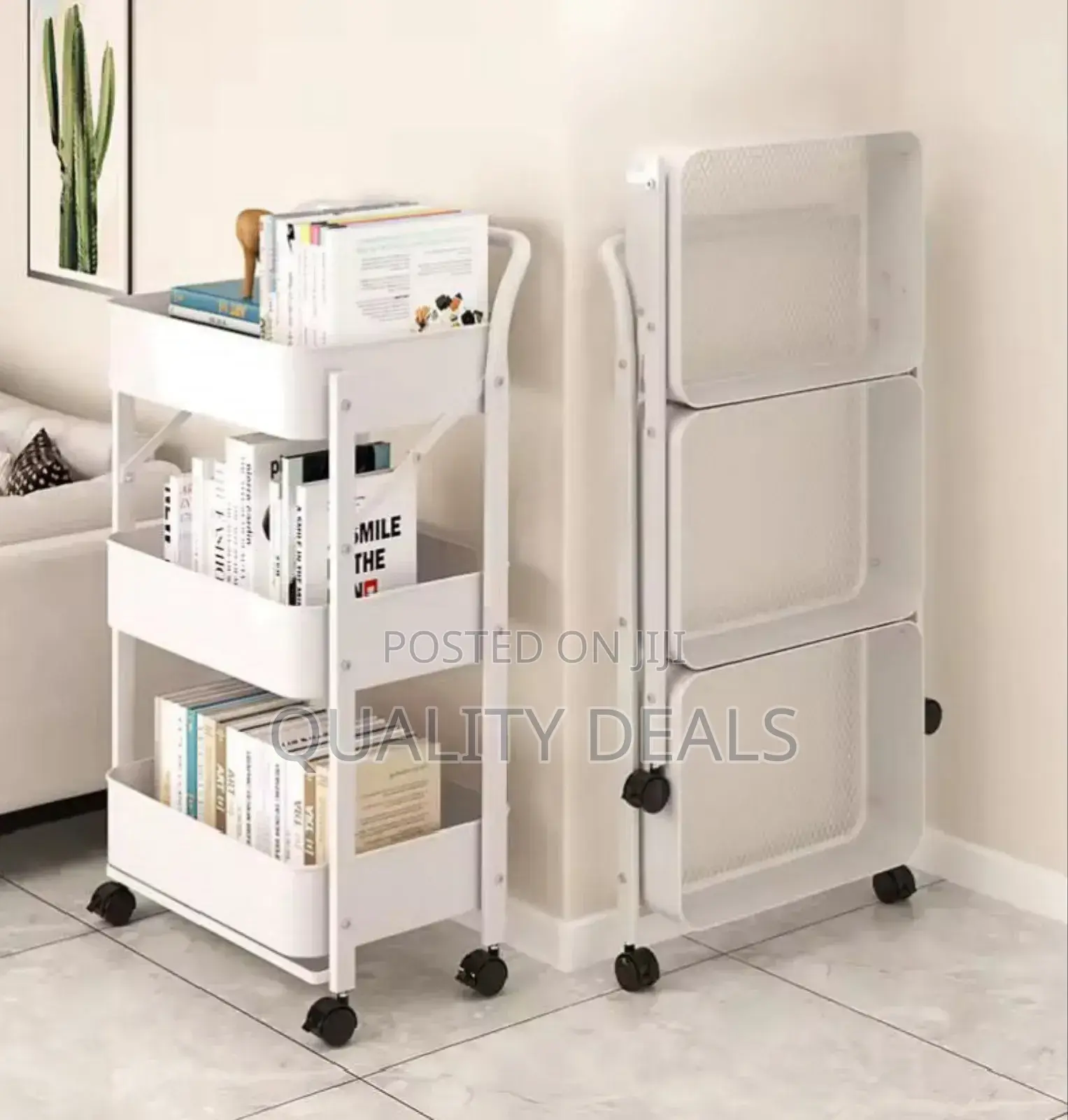 3 Tier Foldable Metal Utility Rolling Tray Trolley