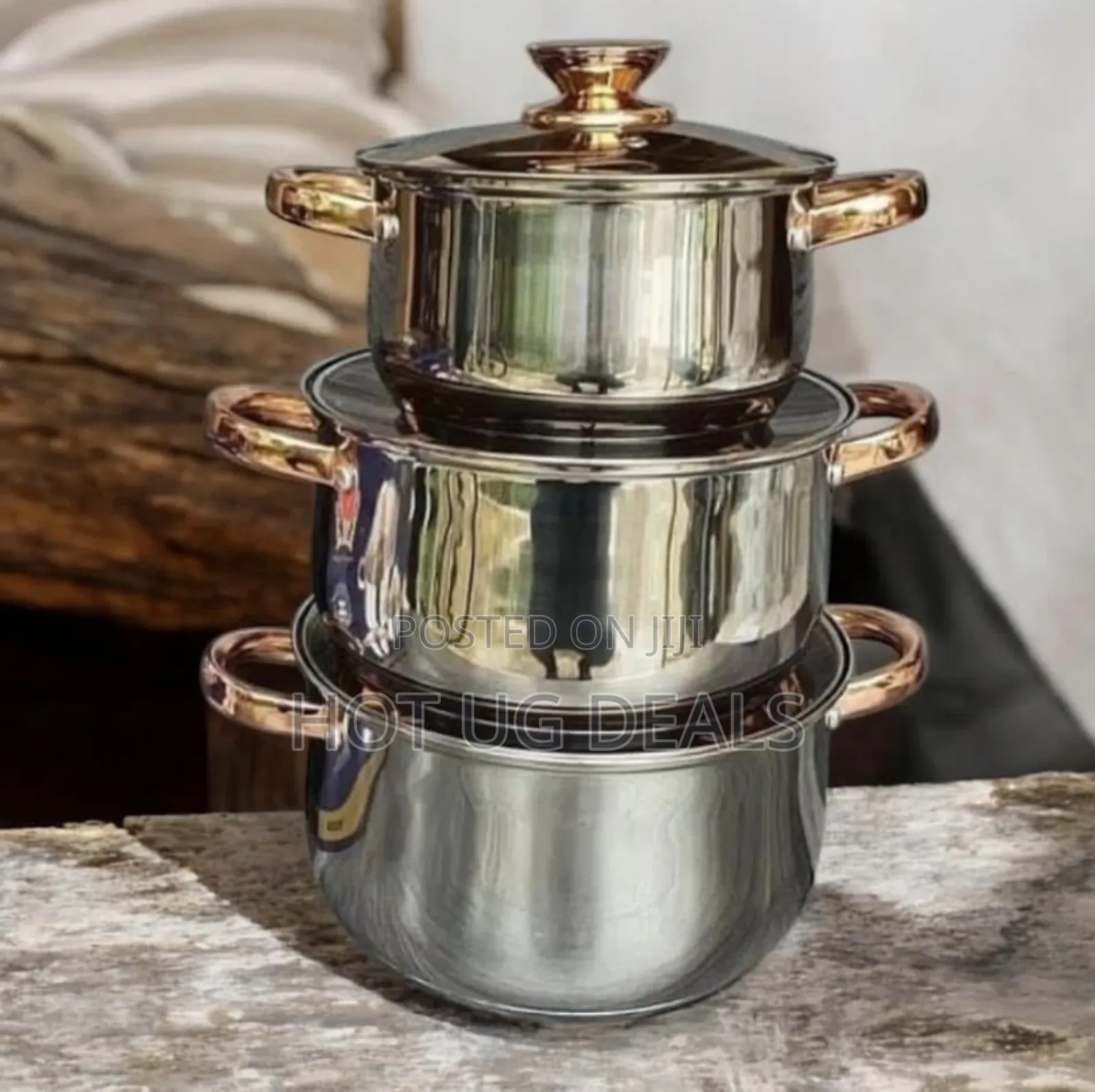 6 Pc Gold Handles Stainless Steel Saucepans Cookware Pots