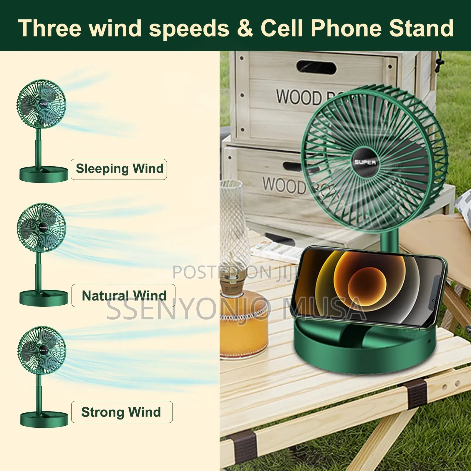 Portable Desk Fan Usb Rechargeable With 3 Modes Folding Fan