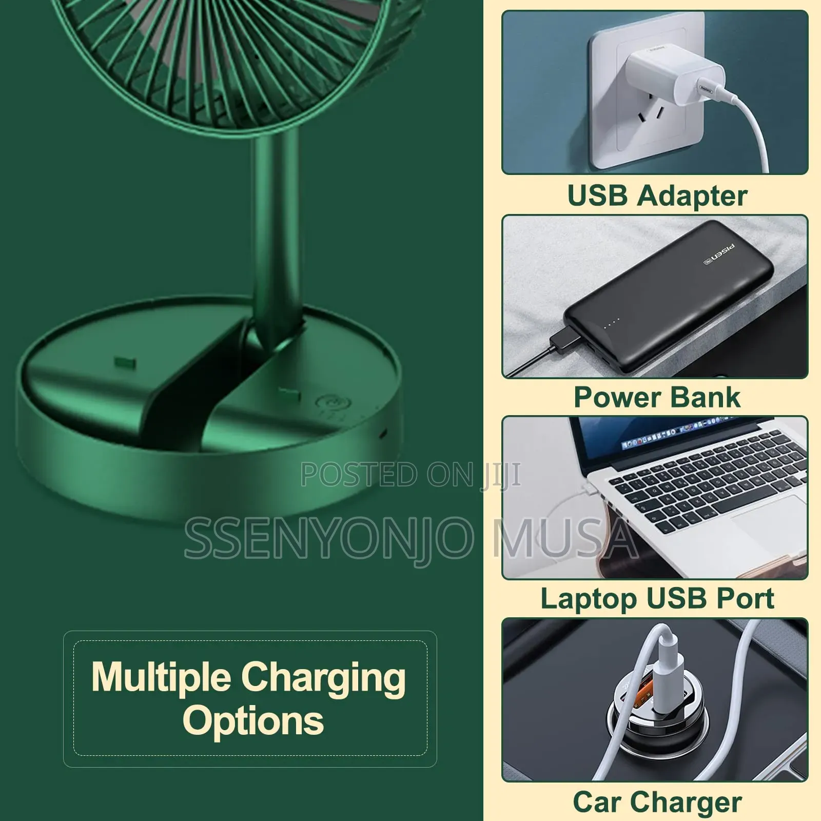 Portable Desk Fan Usb Rechargeable With 3 Modes Folding Fan