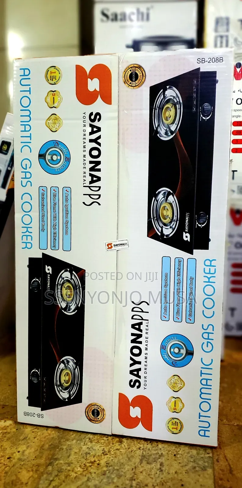 Sayona Sb-208b Auto Ignition Gas Cooker-2 Burners, Glass Top