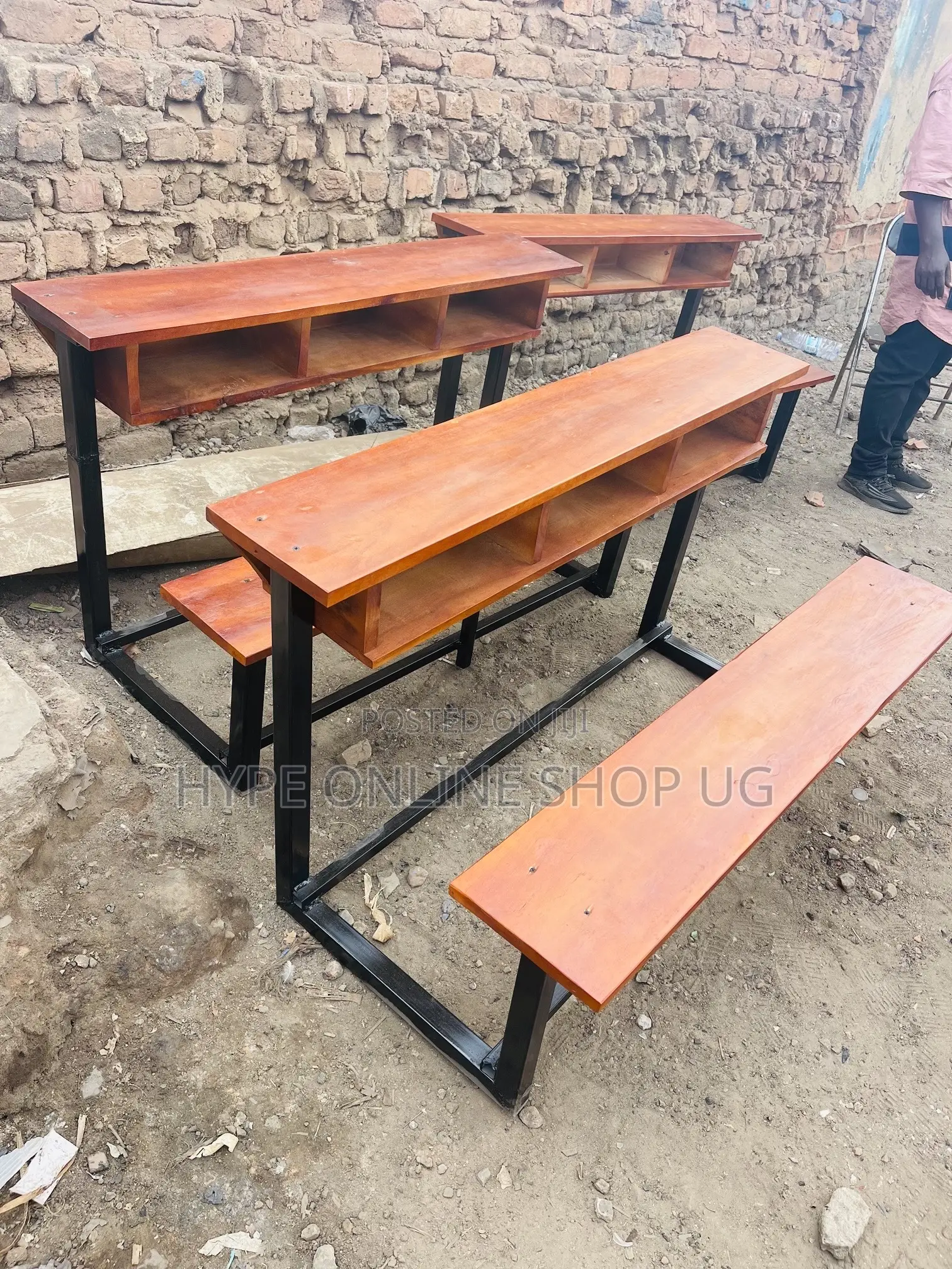 Metal and Wood School Bench