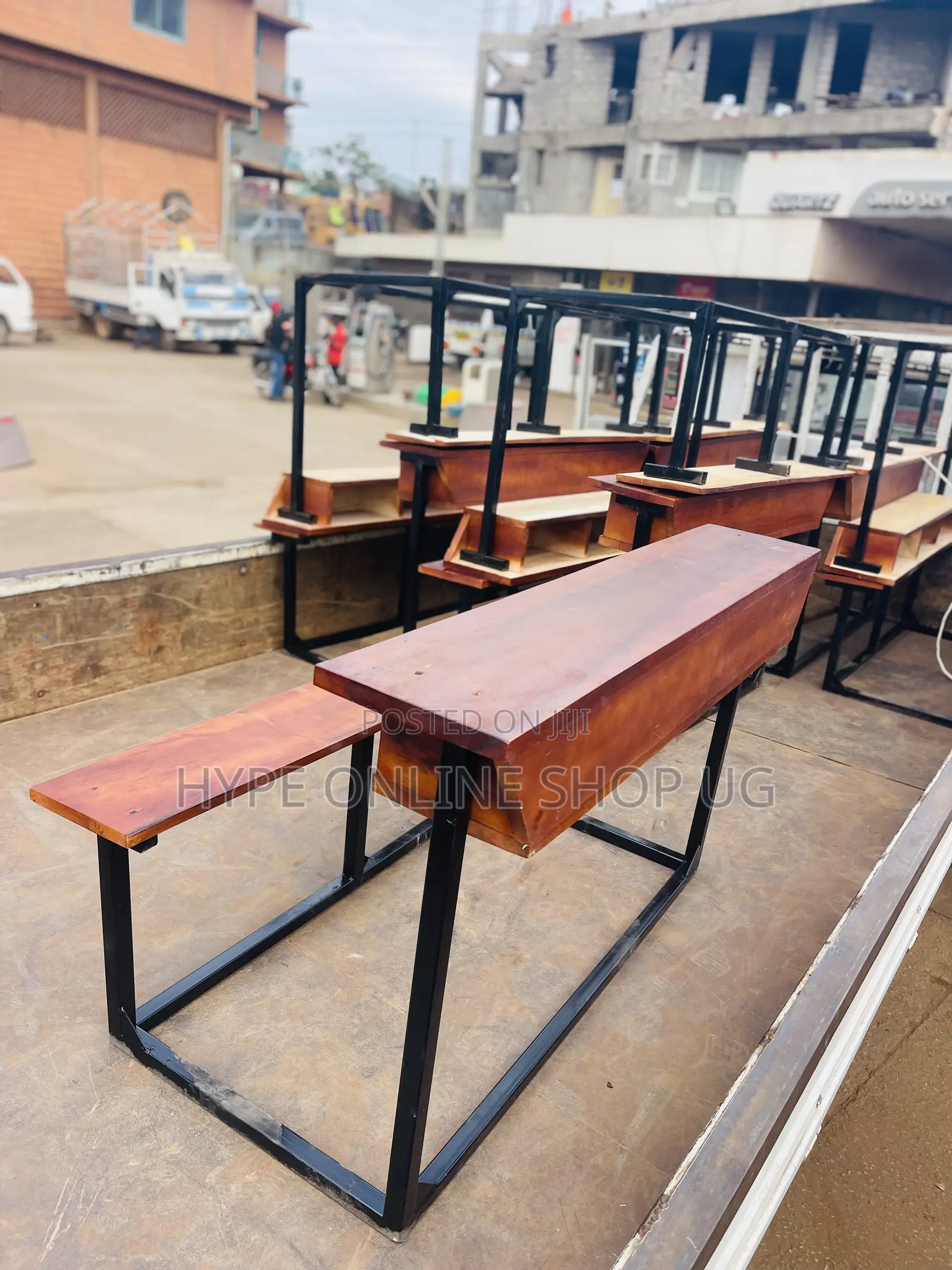 Metal and Wood School Bench