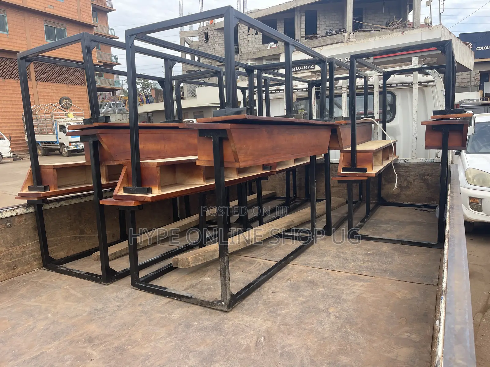 Metal and Wood School Bench