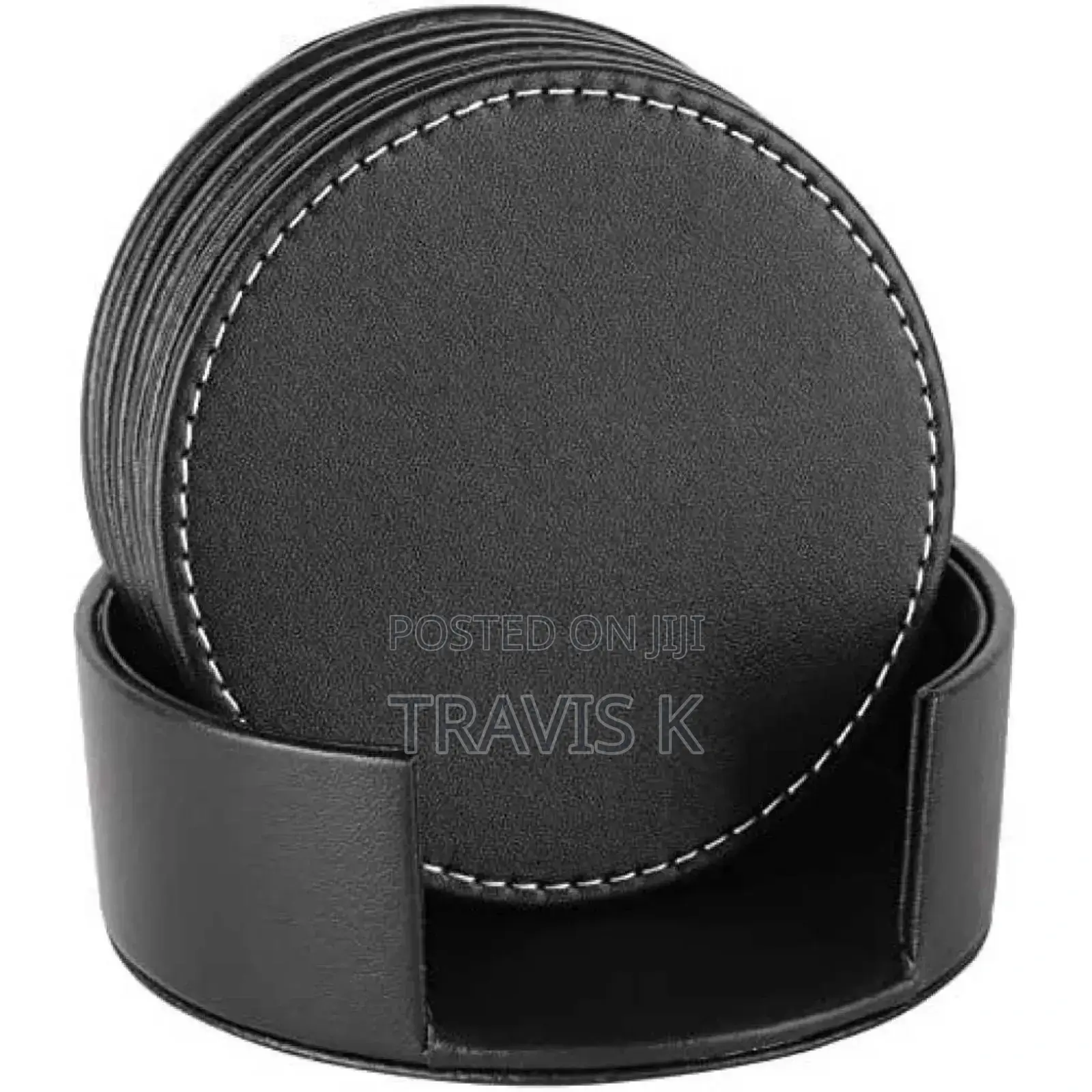 7pcs Leather Drink Coasters Round Cup at Pad