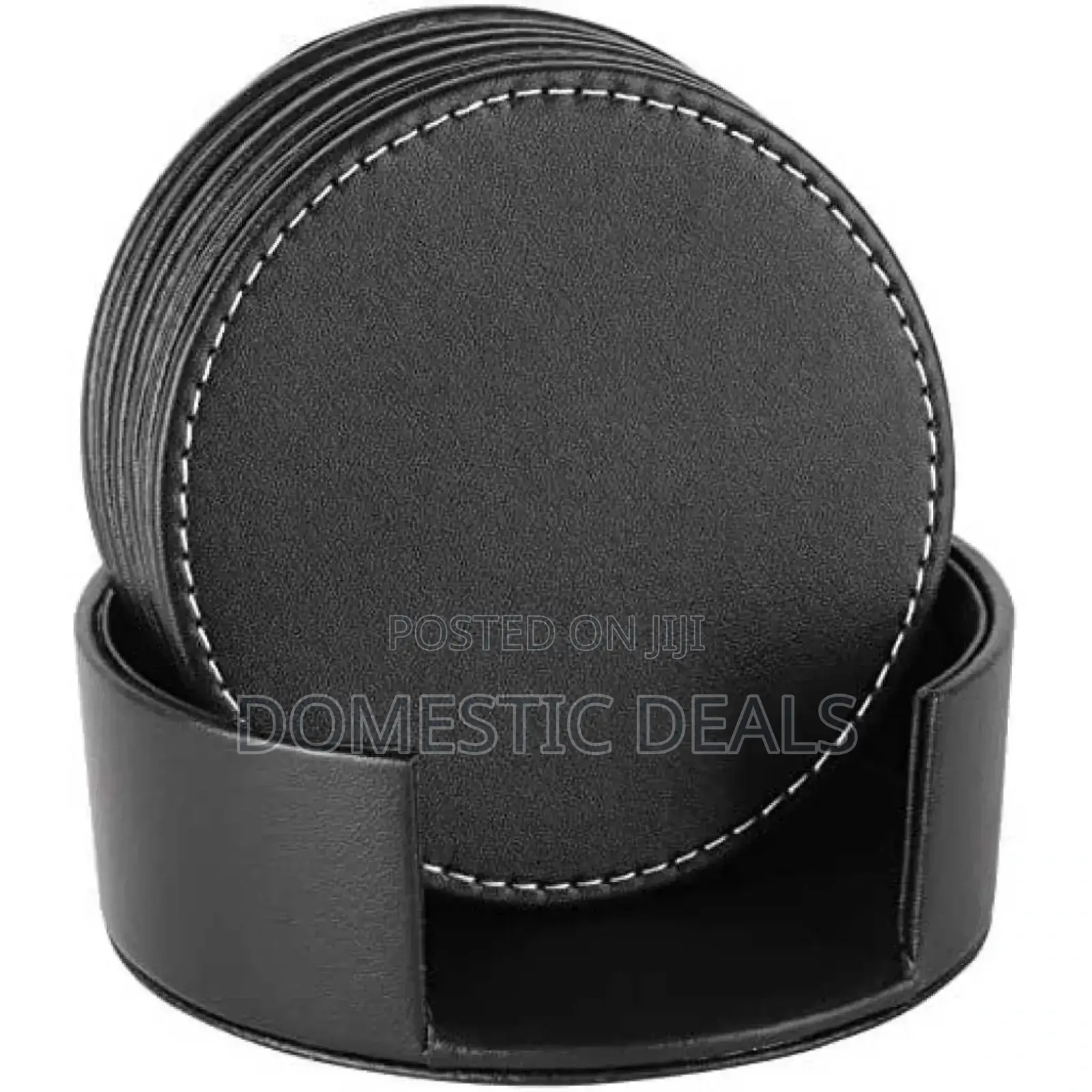 7pcs Leather Drink Coasters Round Cup at Pad
