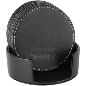 7pcs Leather Drink Coasters Round Cup at Pad
