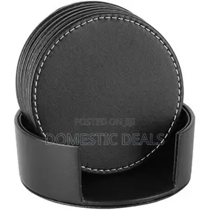 7pcs Leather Drink Coasters Round Cup at Pad
