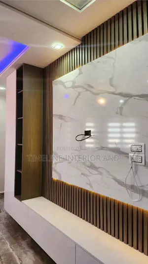 Executive Style: PVC Fluted Panels and Marble Sheets Tvunit
