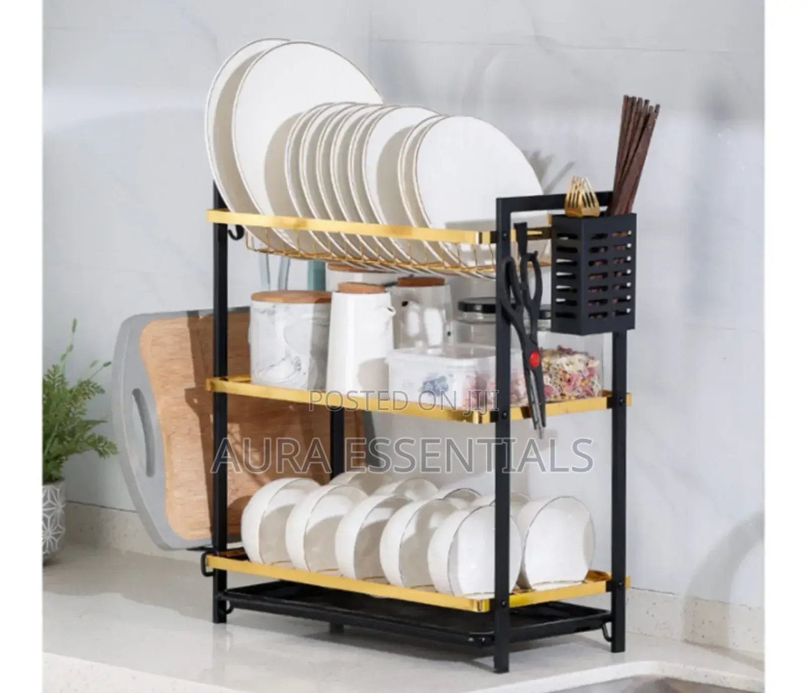 3 Layer Black Gold Kitchen Dish Rack