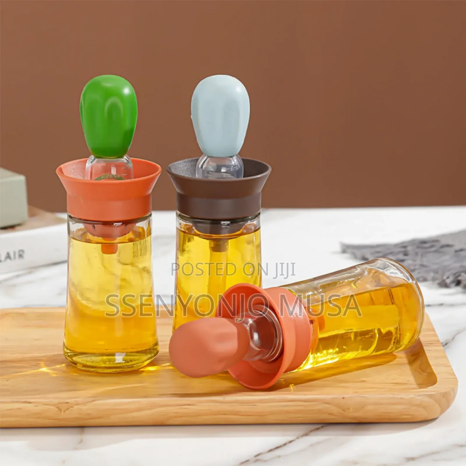 Glass Oil Bottle With Silicone Brush - Measuring Olive Oil-