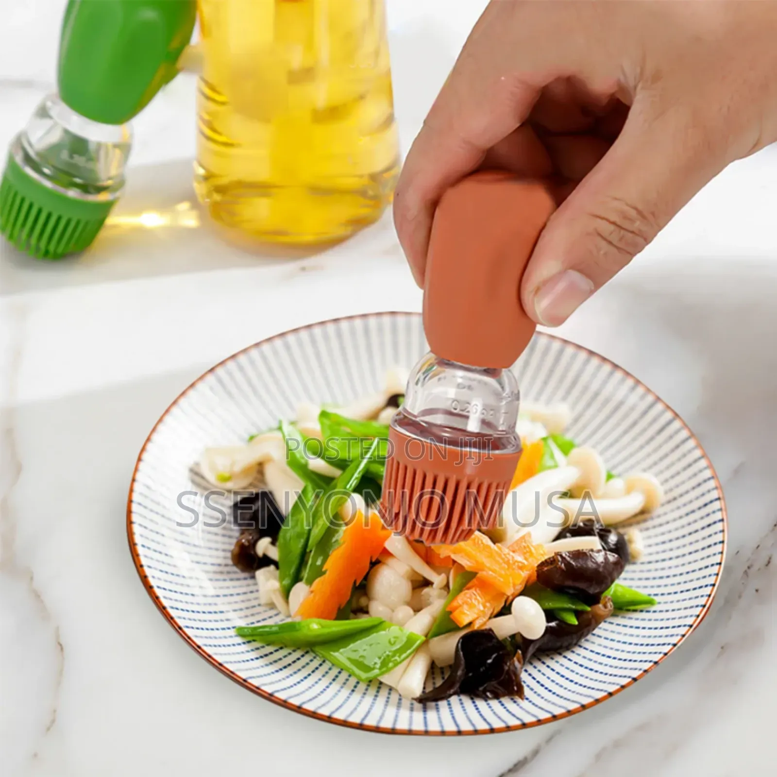 Glass Oil Bottle With Silicone Brush - Measuring Olive Oil-