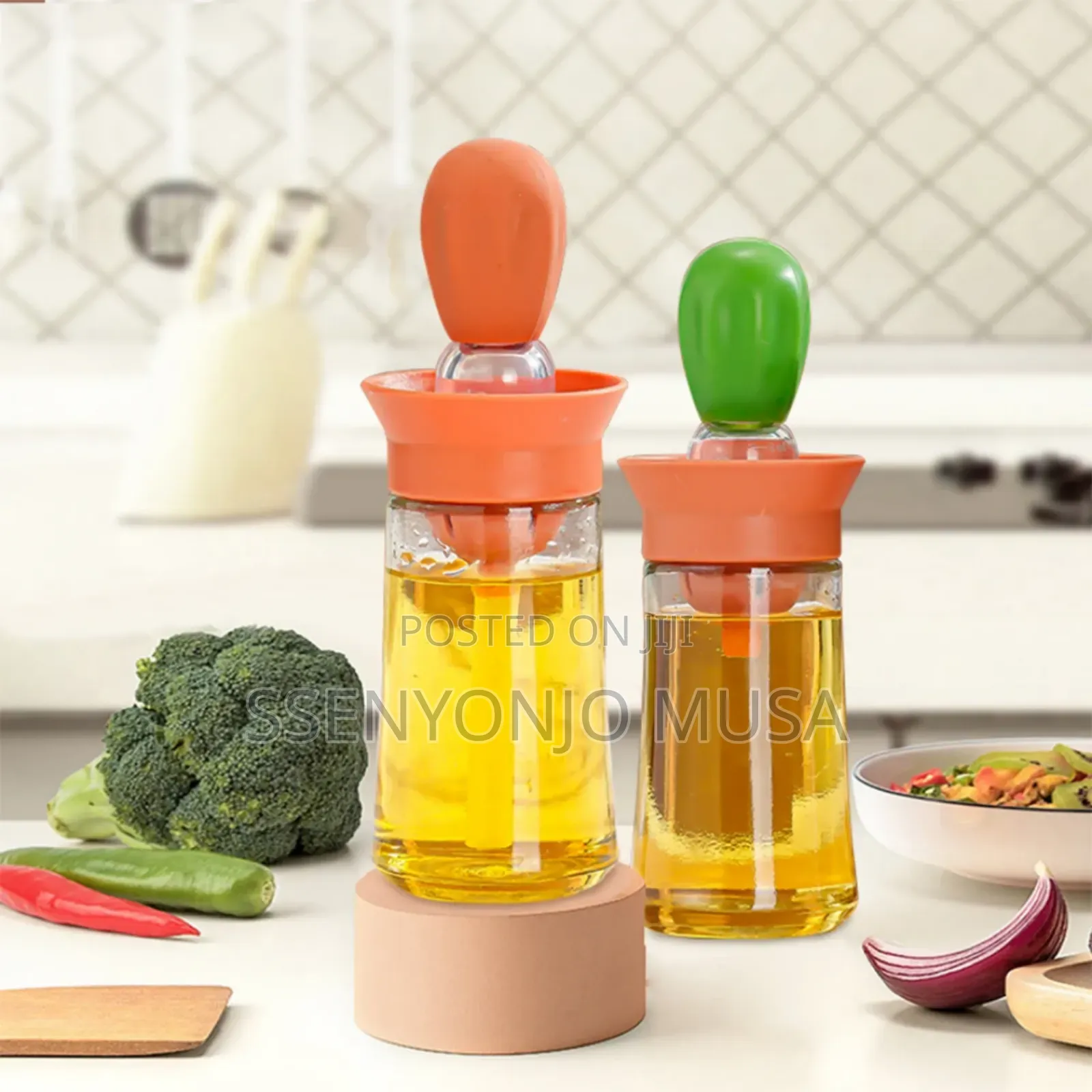 Glass Oil Bottle With Silicone Brush - Measuring Olive Oil-